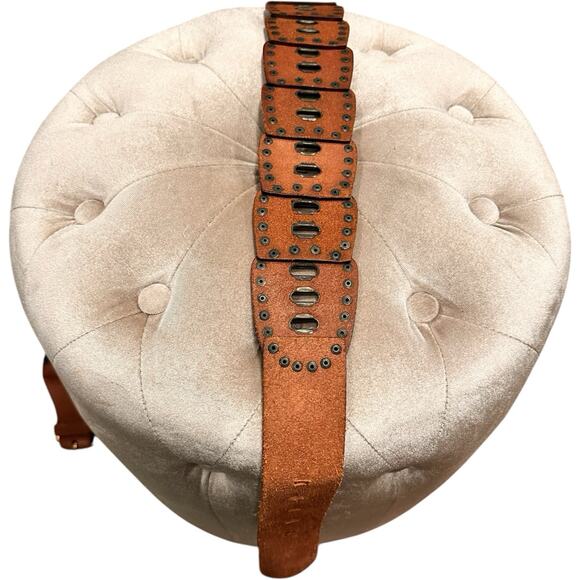 FOSSIL Brown Genuine Leather Boho Belt Cutouts Bronze Metal Studs Size M Women’s main image 13